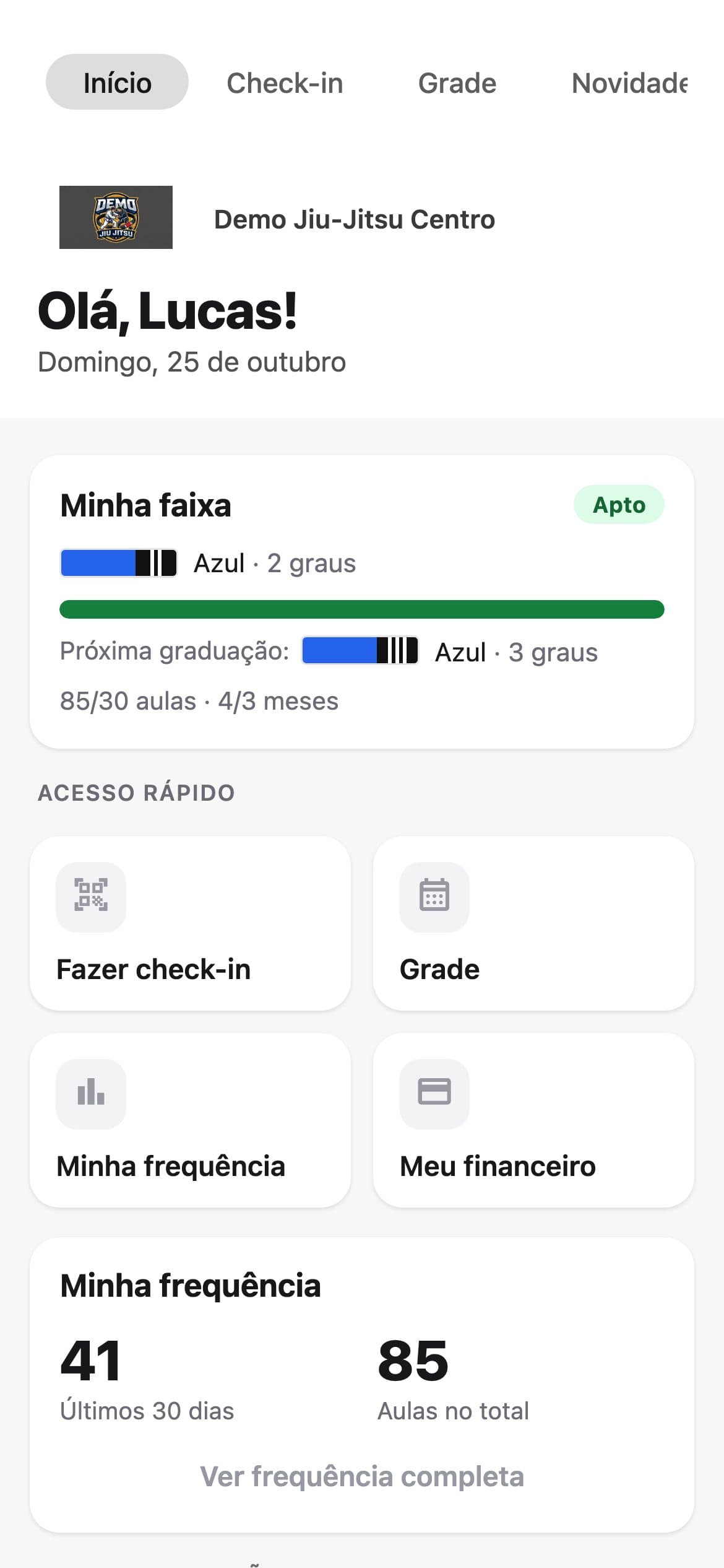 Graduação e próximo nível em cada arte